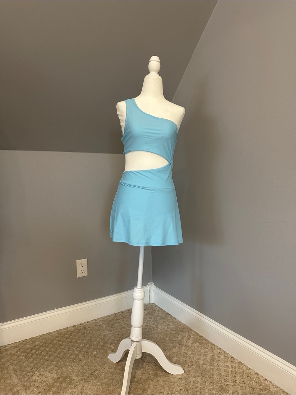 One-Shoulder Cutout Mini Dress in Light Blue